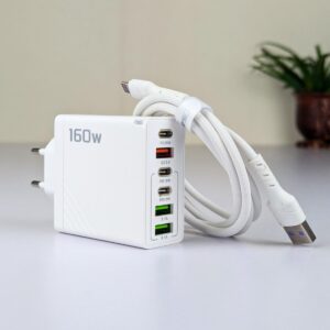 160W Super Fast Multi-Adapter: Ultimate GaN Charger with 6 Ports & Lightning Cable