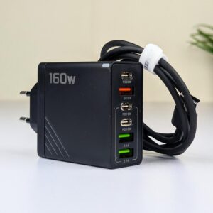 160W Super Fast Multi-Port GaN Charger with 6-in-1 Power Delivery & Type-C Cable