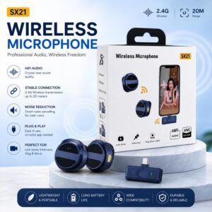 SX21-New 2-in-1 Wireless Lavalier Microphone – Dual Mic Setup for Crystal Clear Mobile Recording